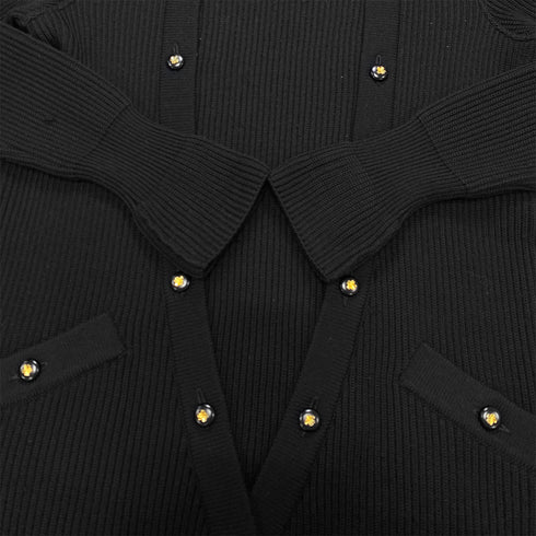 CHANEL VINTAGE KNIT TOPS SKIRT SET CLOVER BUTTON BLACK WOOL 38 RTW 90283151 - PURPOSE