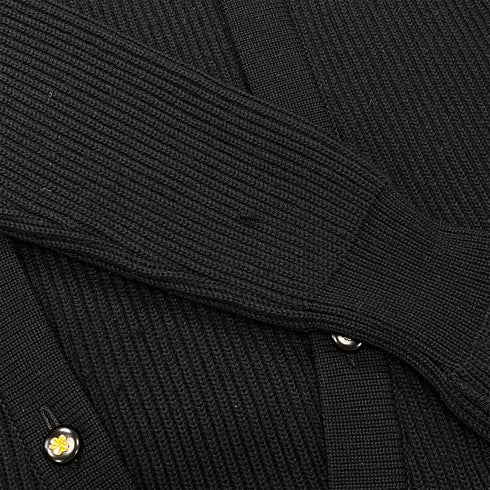 CHANEL VINTAGE KNIT TOPS SKIRT SET CLOVER BUTTON BLACK WOOL 38 RTW 90283151 - PURPOSE