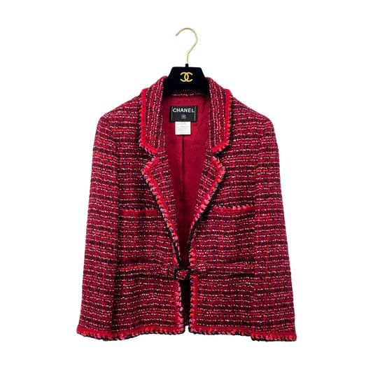 CHANEL TWEED BELT JACKET RED WOOL 42 01A RTW 90283155