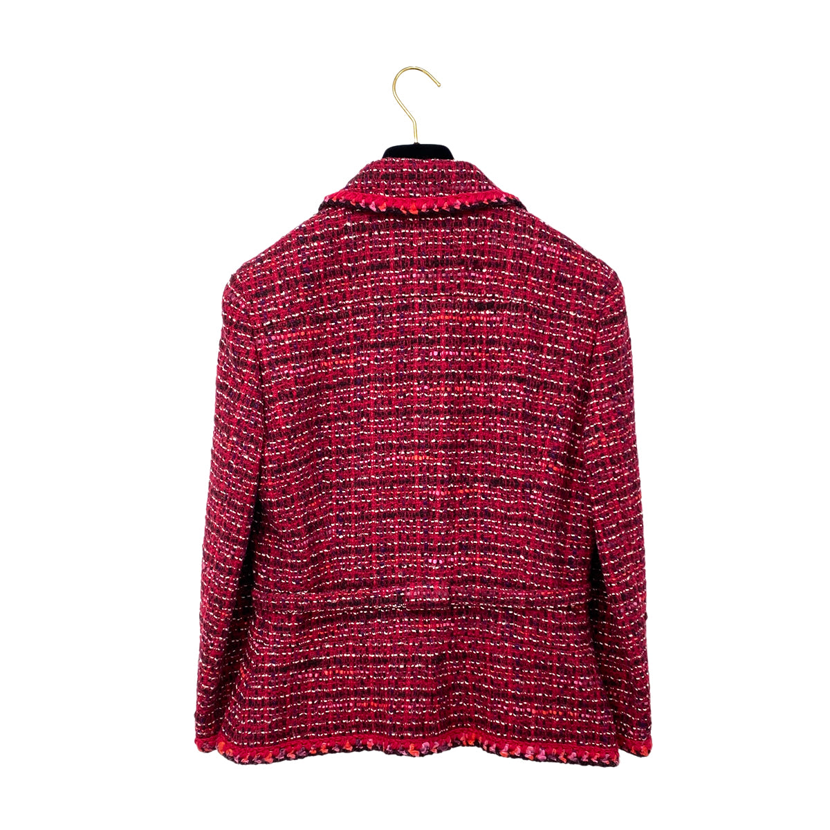 CHANEL TWEED BELT JACKET RED WOOL 42 01A RTW 90283155