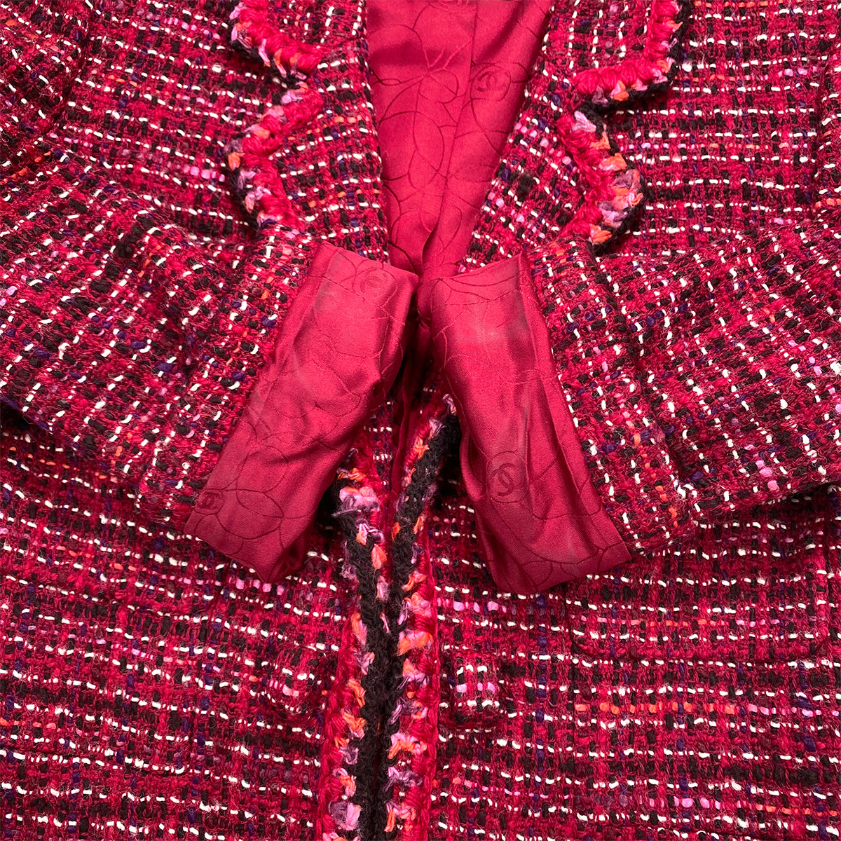 CHANEL TWEED BELT JACKET RED WOOL 42 01A RTW 90283155