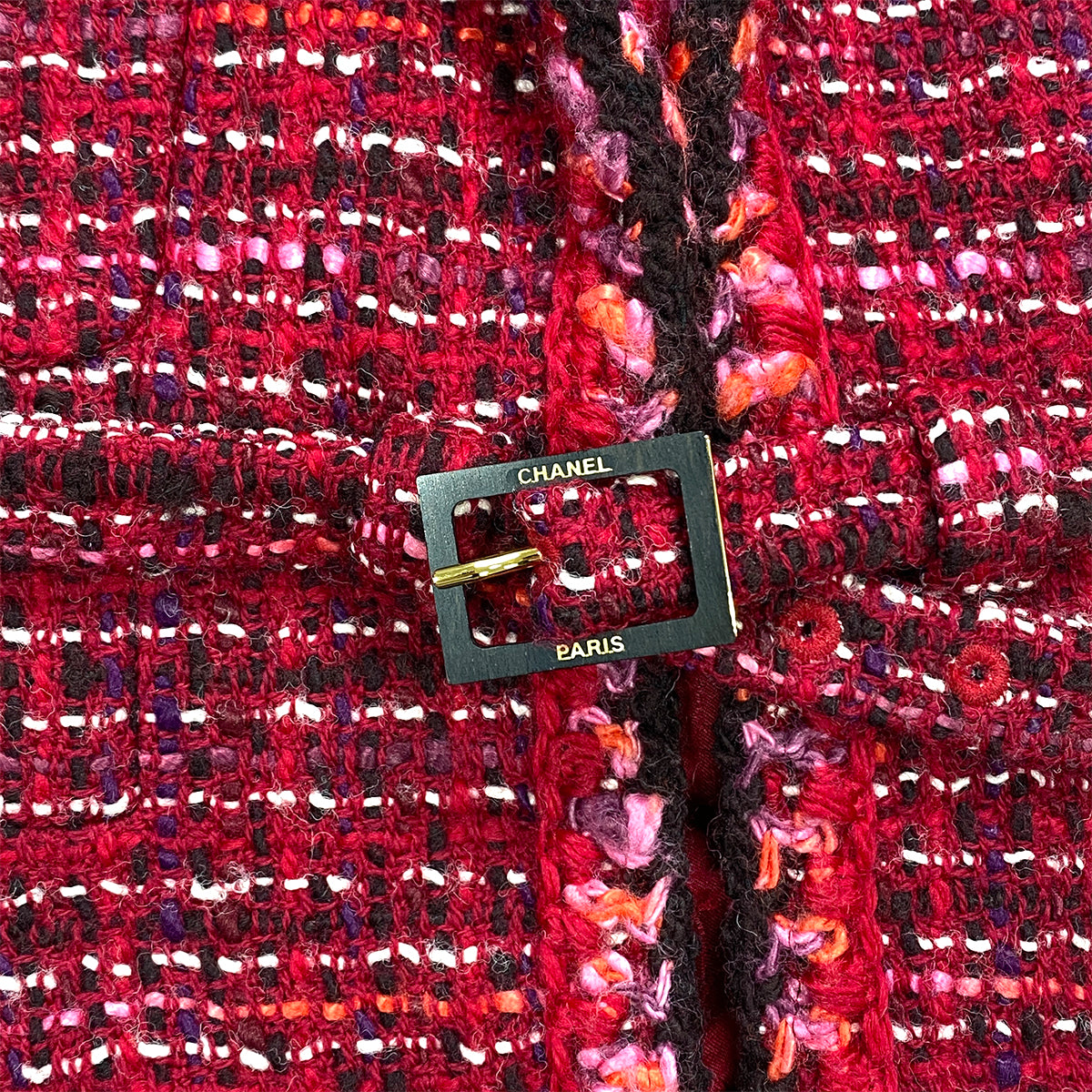CHANEL TWEED BELT JACKET RED WOOL 42 01A RTW 90283155