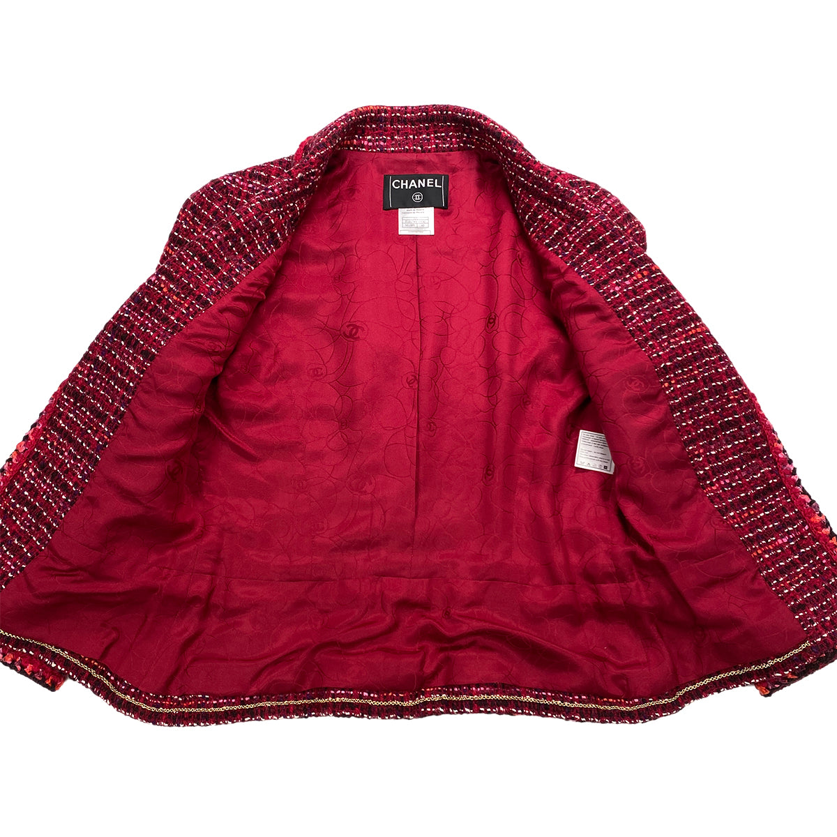 CHANEL TWEED BELT JACKET RED WOOL 42 01A RTW 90283155