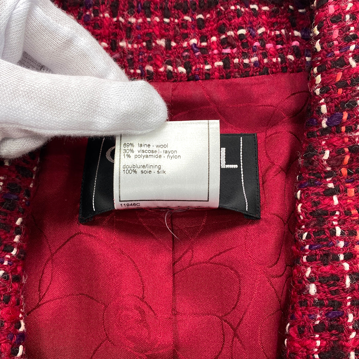 CHANEL TWEED BELT JACKET RED WOOL 42 01A RTW 90283155