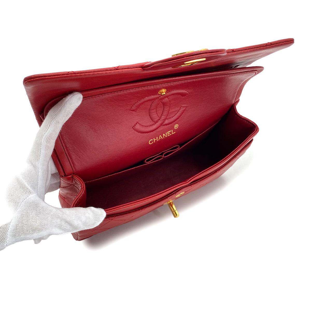 CHANEL VINTAGE CLASSIC FLAP SMALL CHAIN SHOULDER BAG RED LAMB SKIN 90283454