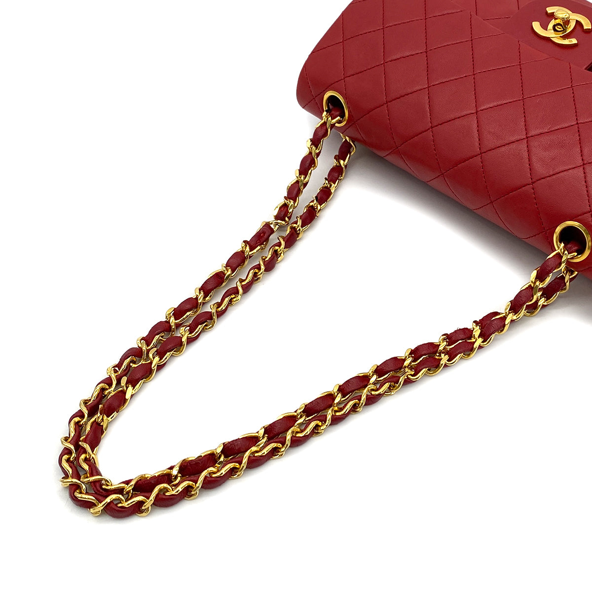 CHANEL VINTAGE CLASSIC FLAP SMALL CHAIN SHOULDER BAG RED LAMB SKIN 90283454