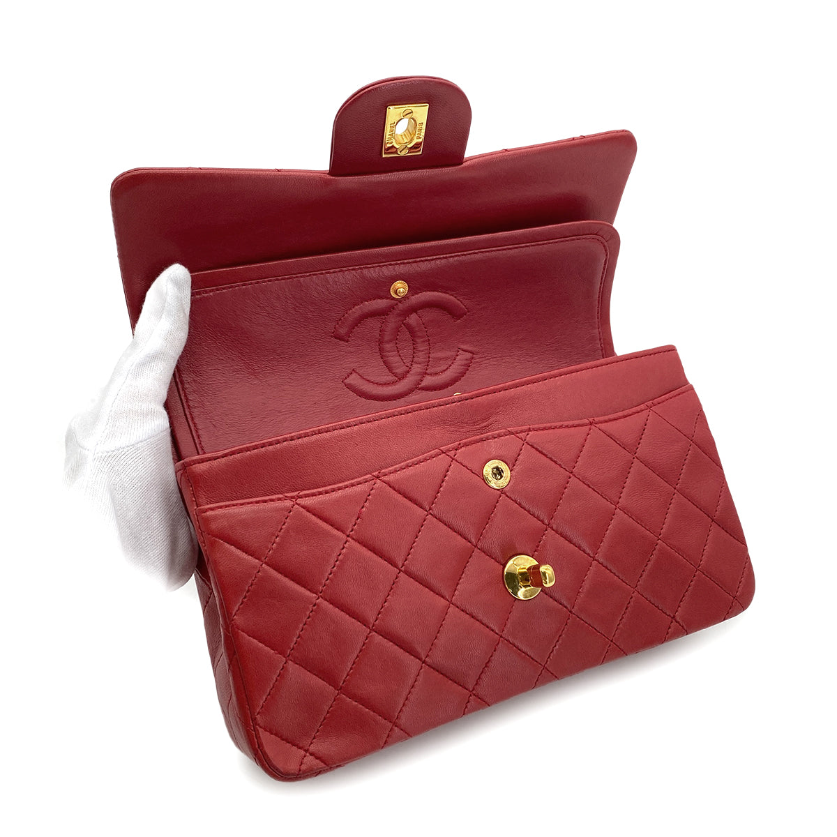 CHANEL VINTAGE CLASSIC FLAP SMALL CHAIN SHOULDER BAG RED LAMB SKIN 90283454
