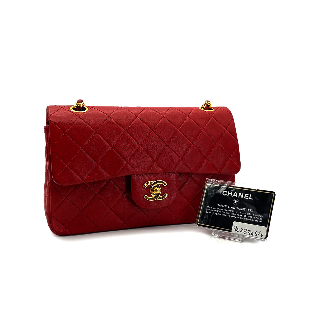 CHANEL VINTAGE CLASSIC FLAP SMALL CHAIN SHOULDER BAG RED LAMB SKIN 90283454