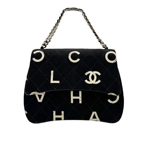 CHANEL VINTAGE LOGO PRINT CHAIN HAND BAG BLACK CANVAS 90283457 - PURPOSE