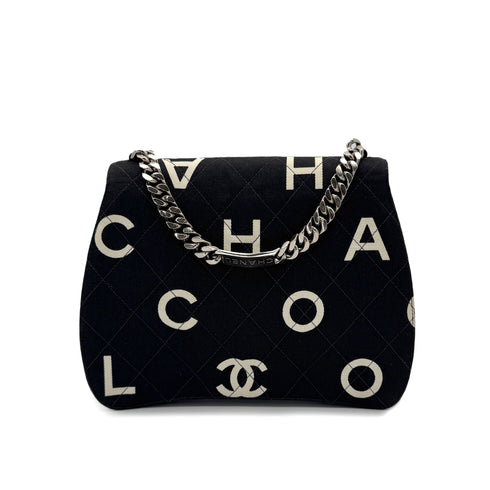 CHANEL VINTAGE LOGO PRINT CHAIN HAND BAG BLACK CANVAS 90283457 - PURPOSE