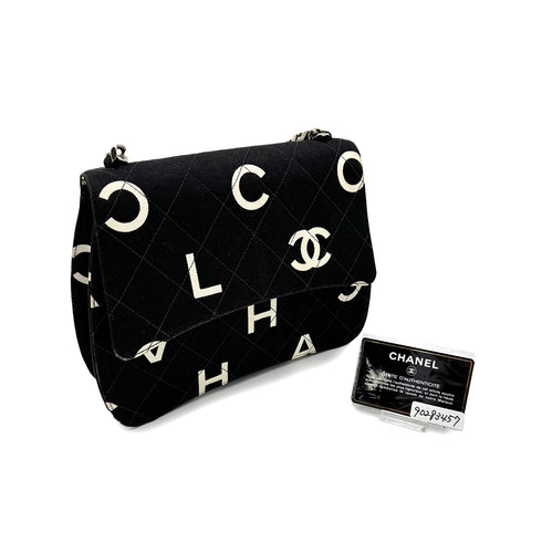 CHANEL VINTAGE LOGO PRINT CHAIN HAND BAG BLACK CANVAS 90283457 - PURPOSE