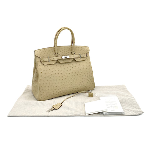 HERMES BIRKIN 35 PARCHEMIN OSTRICH HAND BAG □P SHW 90283469 - PURPOSE
