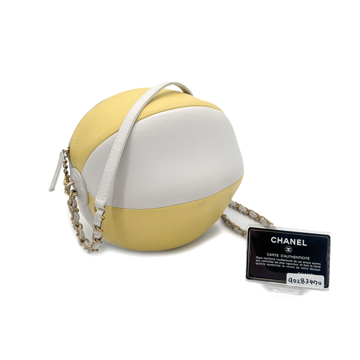CHANEL BEACH COLLECTION 19SS BEACH BALL CHAIN SHOULDER BAG YELLOW WHITE LEATHER 90283470