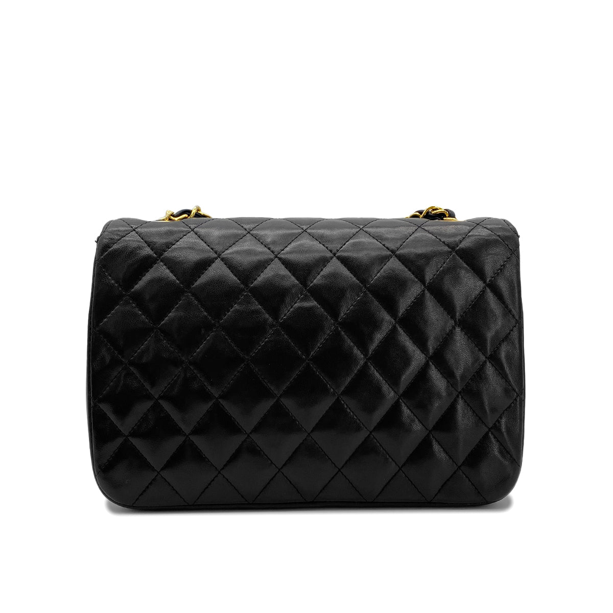 CHANEL VINTAGE MATELASSE HALF MOON CHAIN SHOULDER BAG BLACK LAMB SKIN 90283593