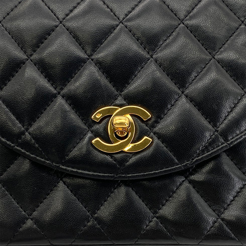 CHANEL VINTAGE MATELASSE HALF MOON CHAIN SHOULDER BAG BLACK LAMB SKIN 90283593 - PURPOSE