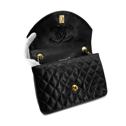 CHANEL VINTAGE MATELASSE HALF MOON CHAIN SHOULDER BAG BLACK LAMB SKIN 90283593 - PURPOSE
