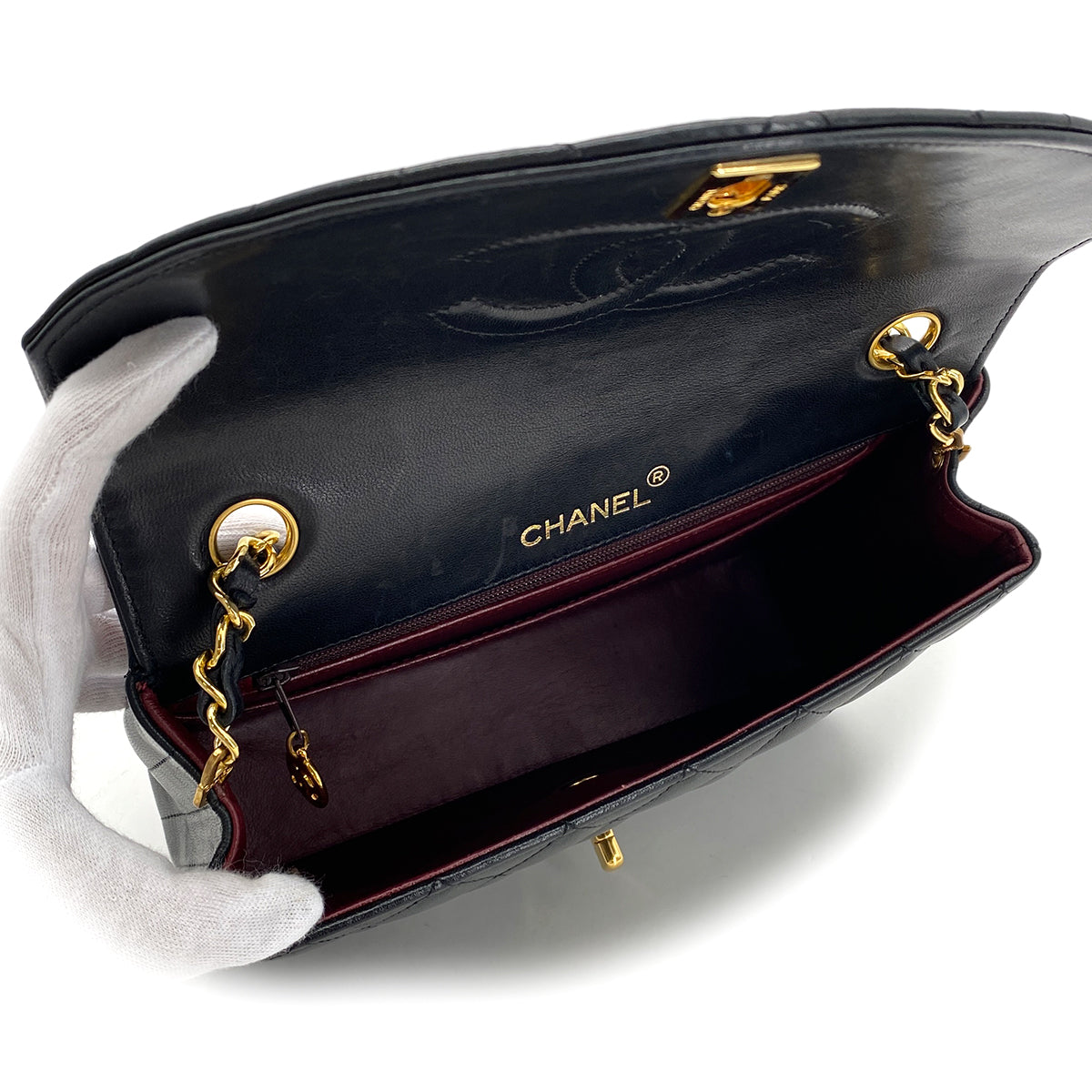 CHANEL VINTAGE MATELASSE HALF MOON CHAIN SHOULDER BAG BLACK LAMB SKIN 90283593