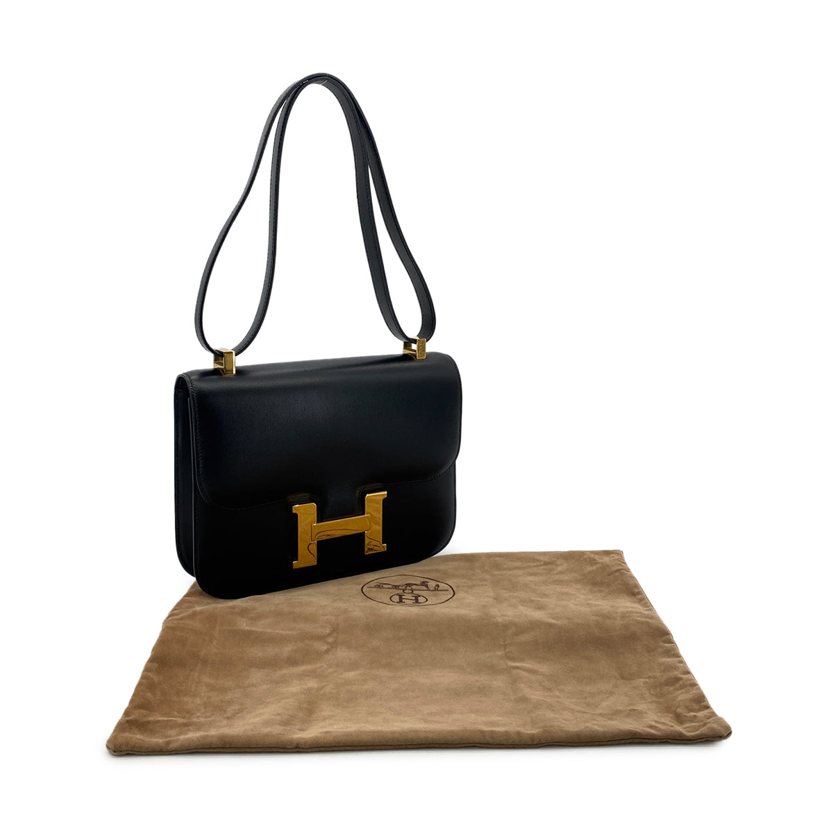 HERMES CONSTANCE 23 BLACK BOXCALF SHOULDER BAG □A GHW 90283595