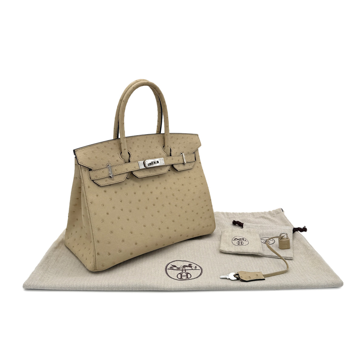 HERMES BIRKIN 30 PARCHEMIN OSTRICH HAND BAG X SHW 90283596