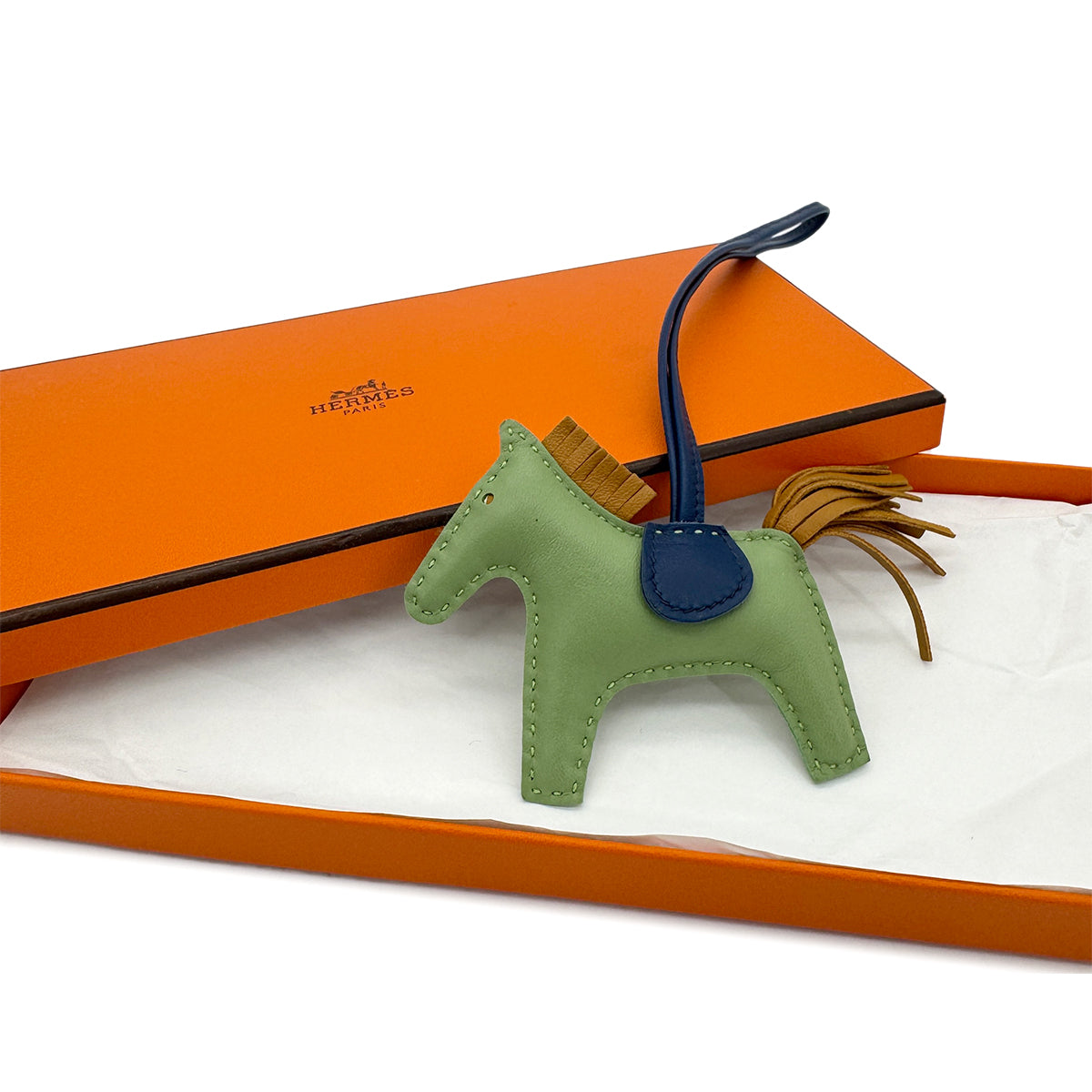 HERMES BAG CHARM RODEO PEGASUS PM VERT CRIQUET BLEU DE MALTE SESAMI AGNEAU MILO Y 90283603