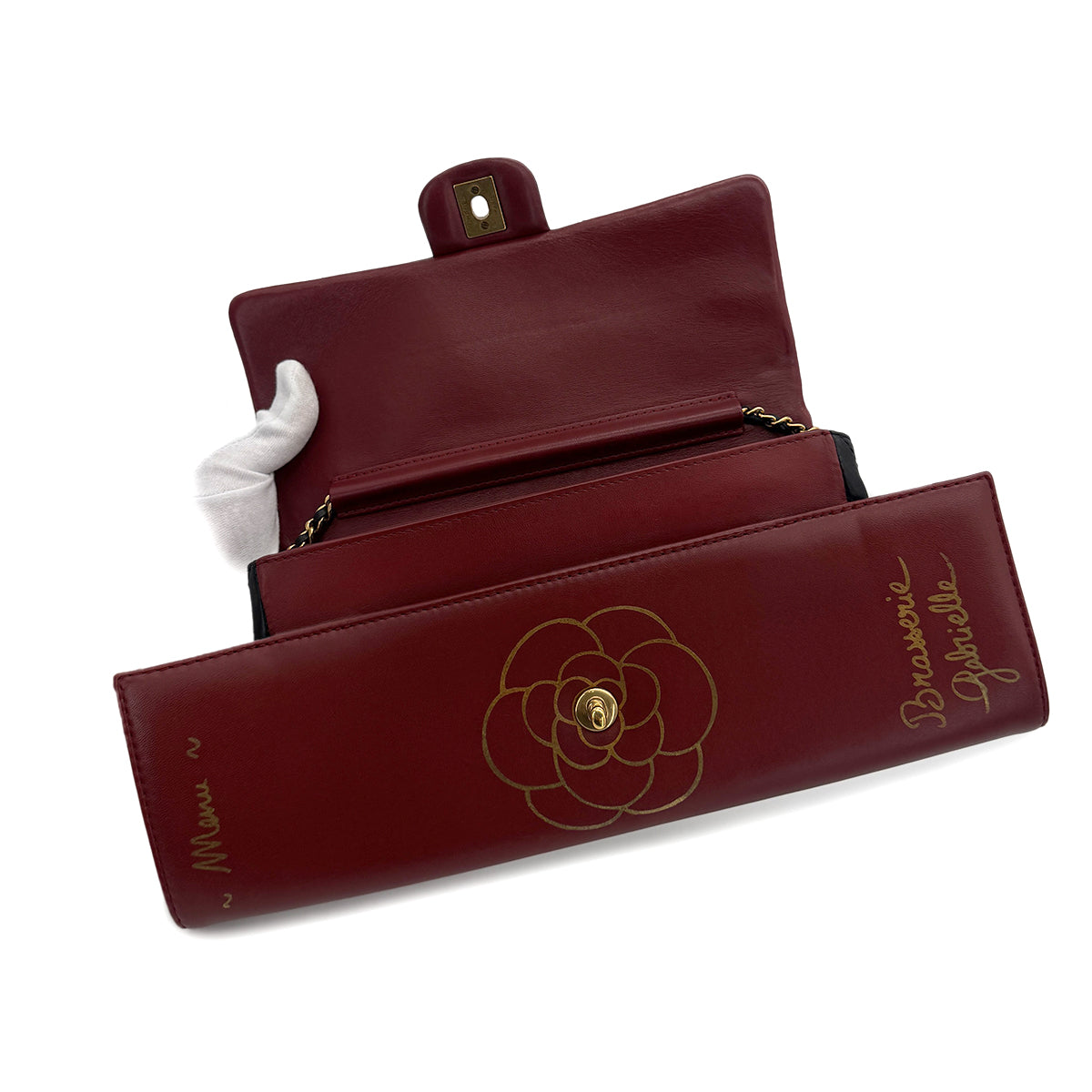 CHANEL BRASSERIE GABRIELLE MENU CLUTCH BAG BLACK BURGUNDY LAMB SKIN CALF LEATHER 90283606