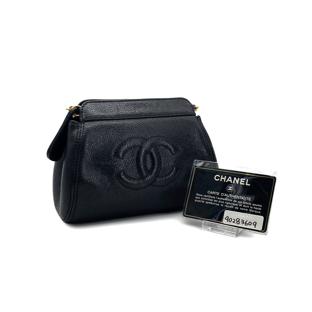 CHANEL VINTAGE COCOMARK MINI CHAIN SHOLDER BAG BLACK CAVIR SKIN 90283609