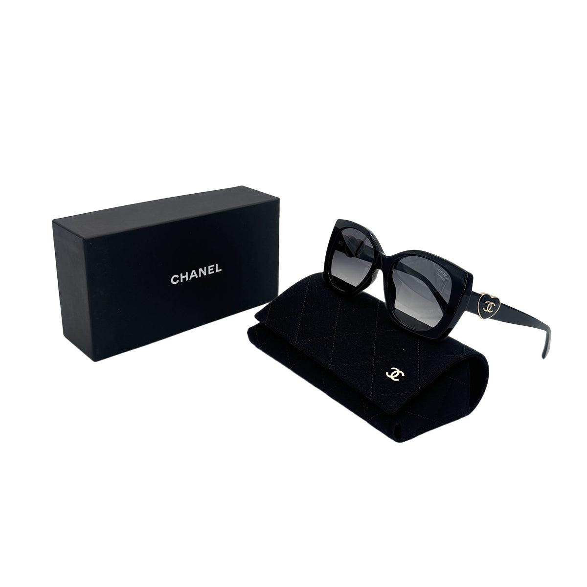 CHANEL VINTAGE SUNGLASSES HEART COCOMARK BLACK EYEWEAR 90283610