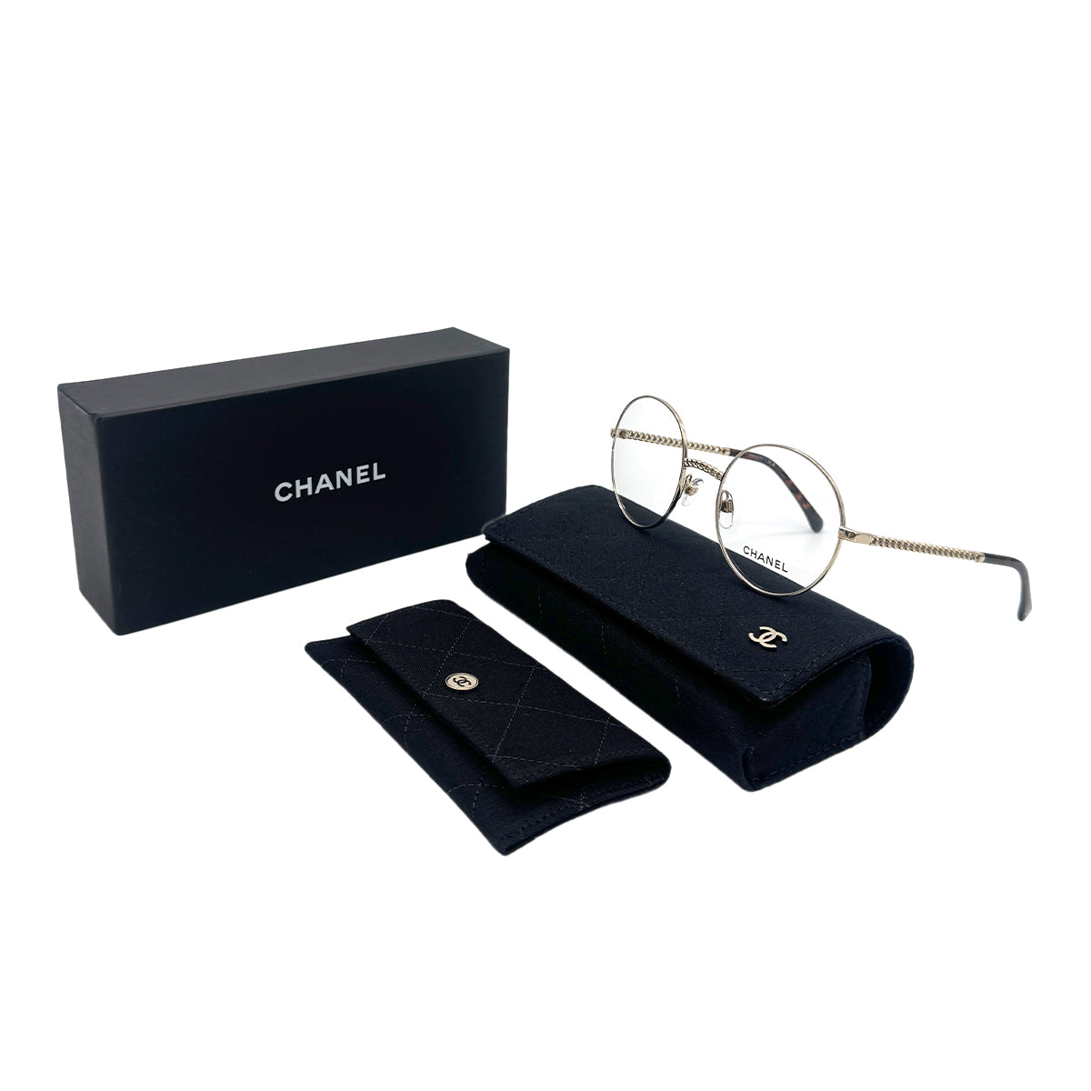 CHANEL VINTAGE GLASSES COCOMARK CHAIN MOTIF SILVER TORTOISESHELL EYEWEAR 90283616