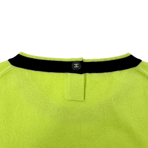 CHANEL VINTAGE COCO BUTTON KNIT TOPS CARDIGAN SET YELLOW BLACK CASHMERE 42 P04 RTW 90283633 - PURPOSE
