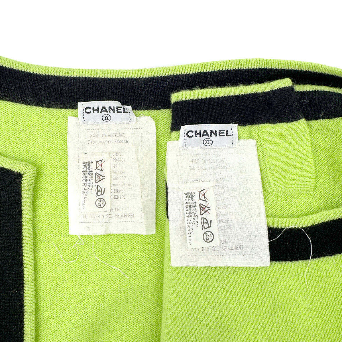 CHANEL VINTAGE COCO BUTTON KNIT TOPS CARDIGAN SET YELLOW BLACK CASHMERE 42 P04 RTW 90283633