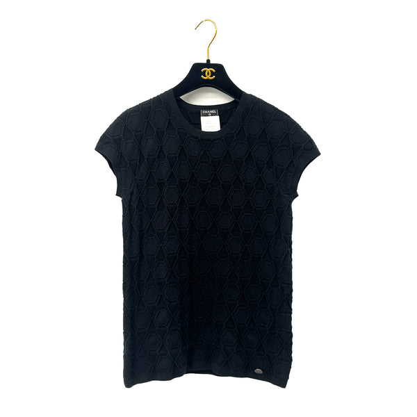 CHANEL KNIT TOPS SHORT SLEEVE BLACK COTTON 40 P53 RTW 90283635