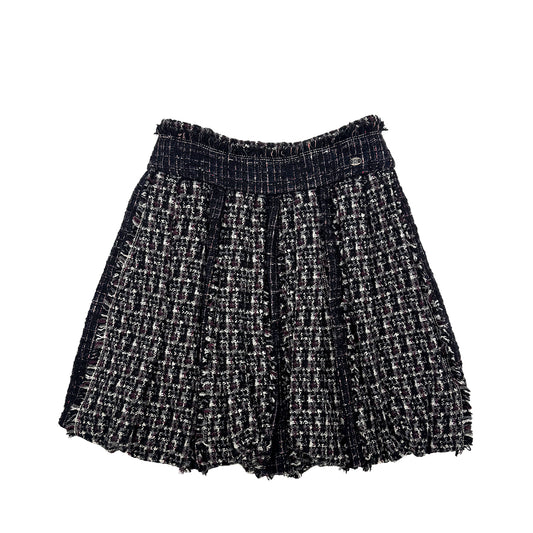 CHANEL EDIMBOURG LINE MIX TWEED BALLOON SKIRT BLACK GRAY PURPLE WOOL 40 P46 RTW 90283637