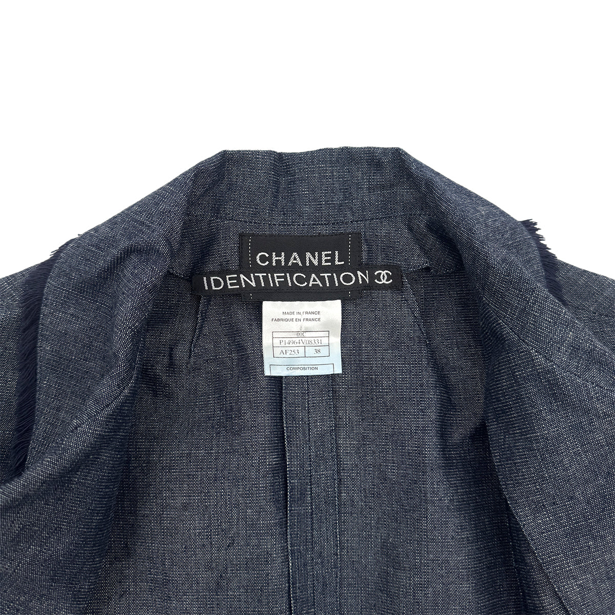 CHANEL VINTAGE IDENTIFICATION FRINGE DENIM VEST COTTON 38 P14 RTW 90284791