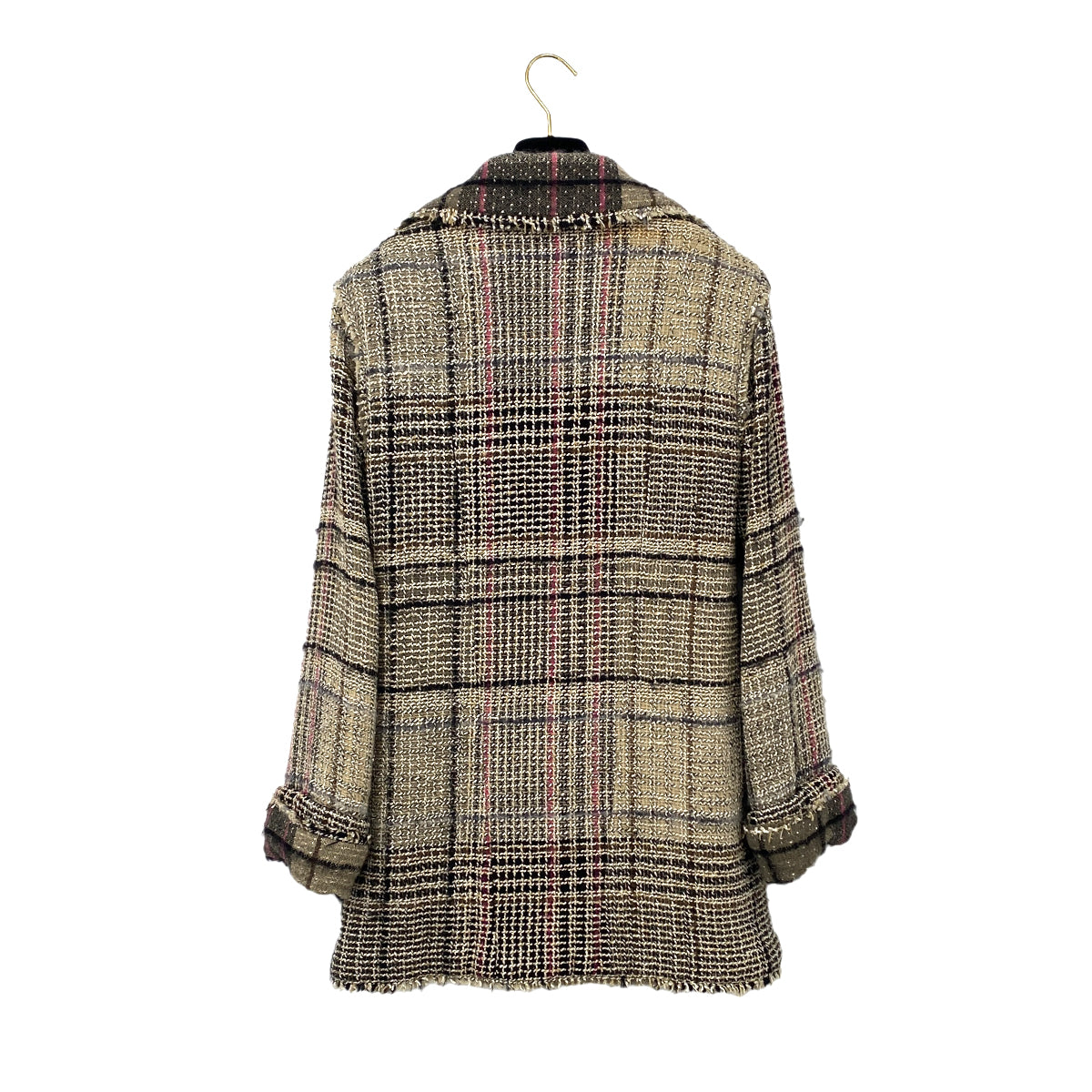 CHANEL TWEED PLAID COAT JACKET COCO BUTTON BEIGE WOOL 36 05A RTW 90283645