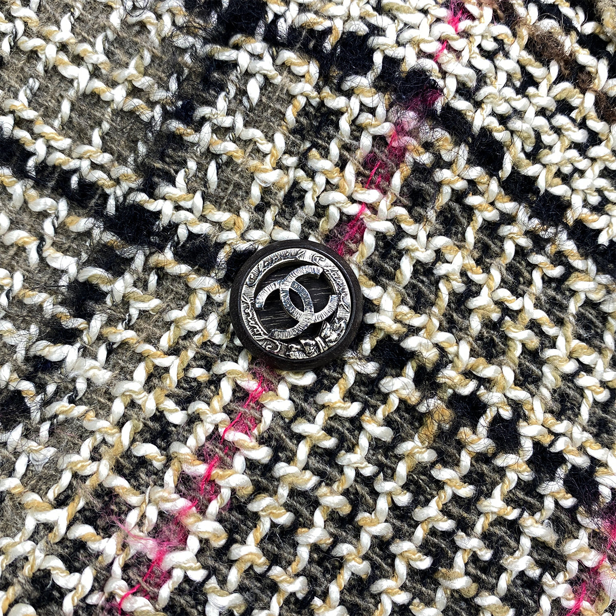 CHANEL TWEED PLAID COAT JACKET COCO BUTTON BEIGE WOOL 36 05A RTW 90283645