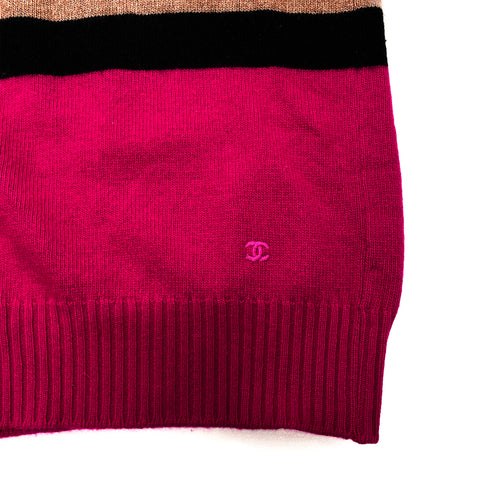 CHANEL VINTAGE COCOMARK COLOR BLOCK KNIT GOLD BOTTON BEIGE PINK RTW 90283646 - PURPOSE