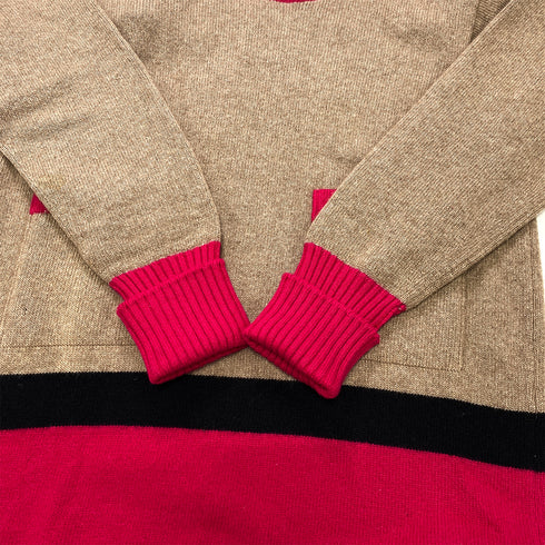 CHANEL VINTAGE COCOMARK COLOR BLOCK KNIT GOLD BOTTON BEIGE PINK RTW 90283646 - PURPOSE
