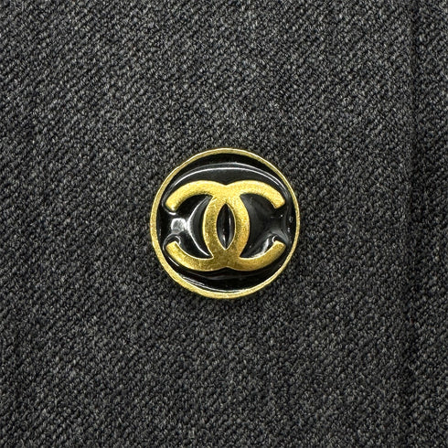CHANEL VINTAGE COCO BUTTON JACKET SKIRT SET GRAY RED WOOL 40 94A RTW 90283647 - PURPOSE