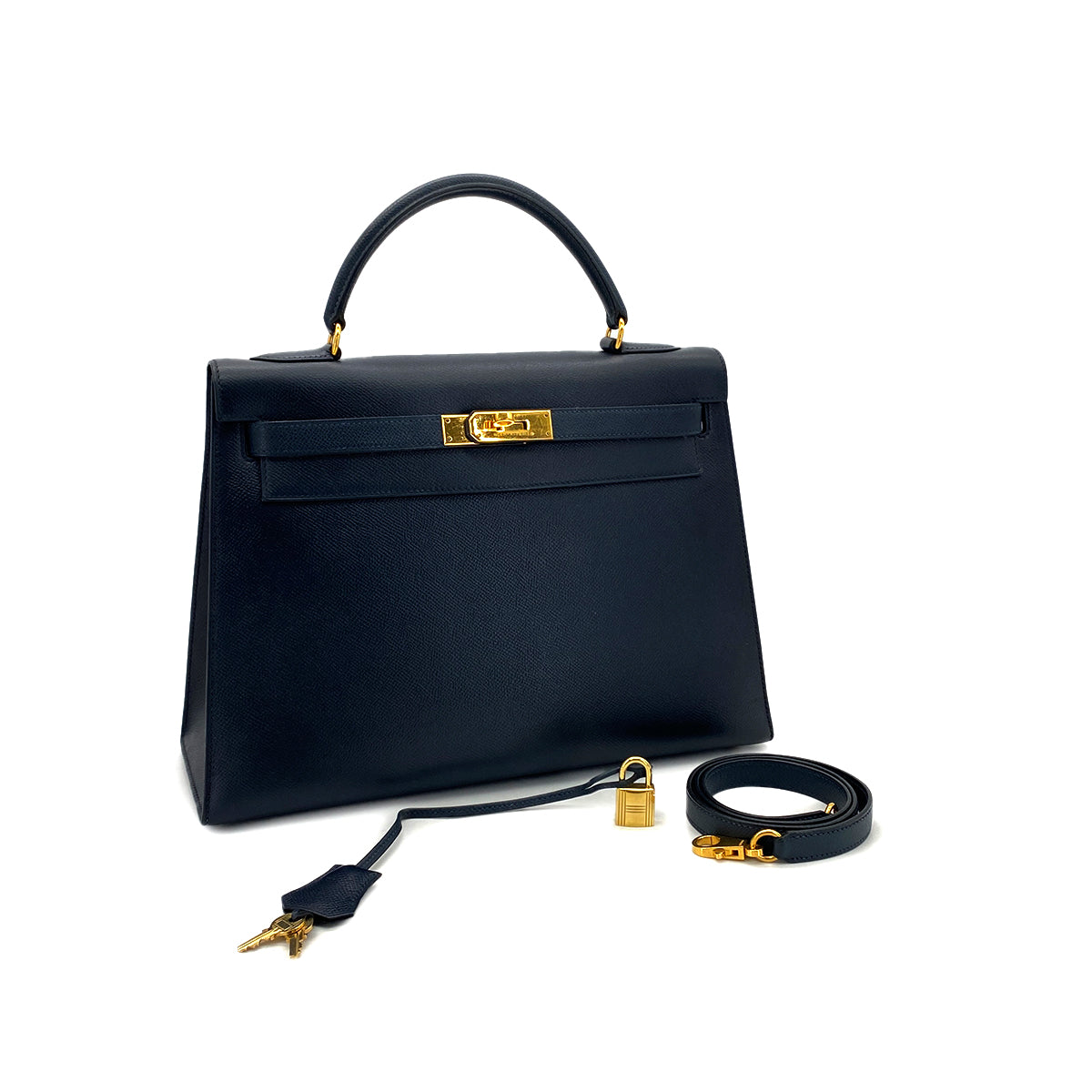 HERMES KELLY 32 SELLIER BLUE DE PRUSSE COUCHEVEL HAND SHOULDER BAG □A GHW 90283903