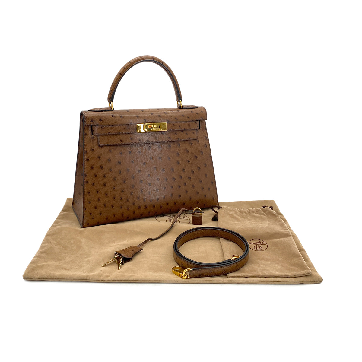 HERMES KELLY 28 SELLIER ETRUSQUE OSTRICH HAND SHOULDER BAG □A GHW 90283904