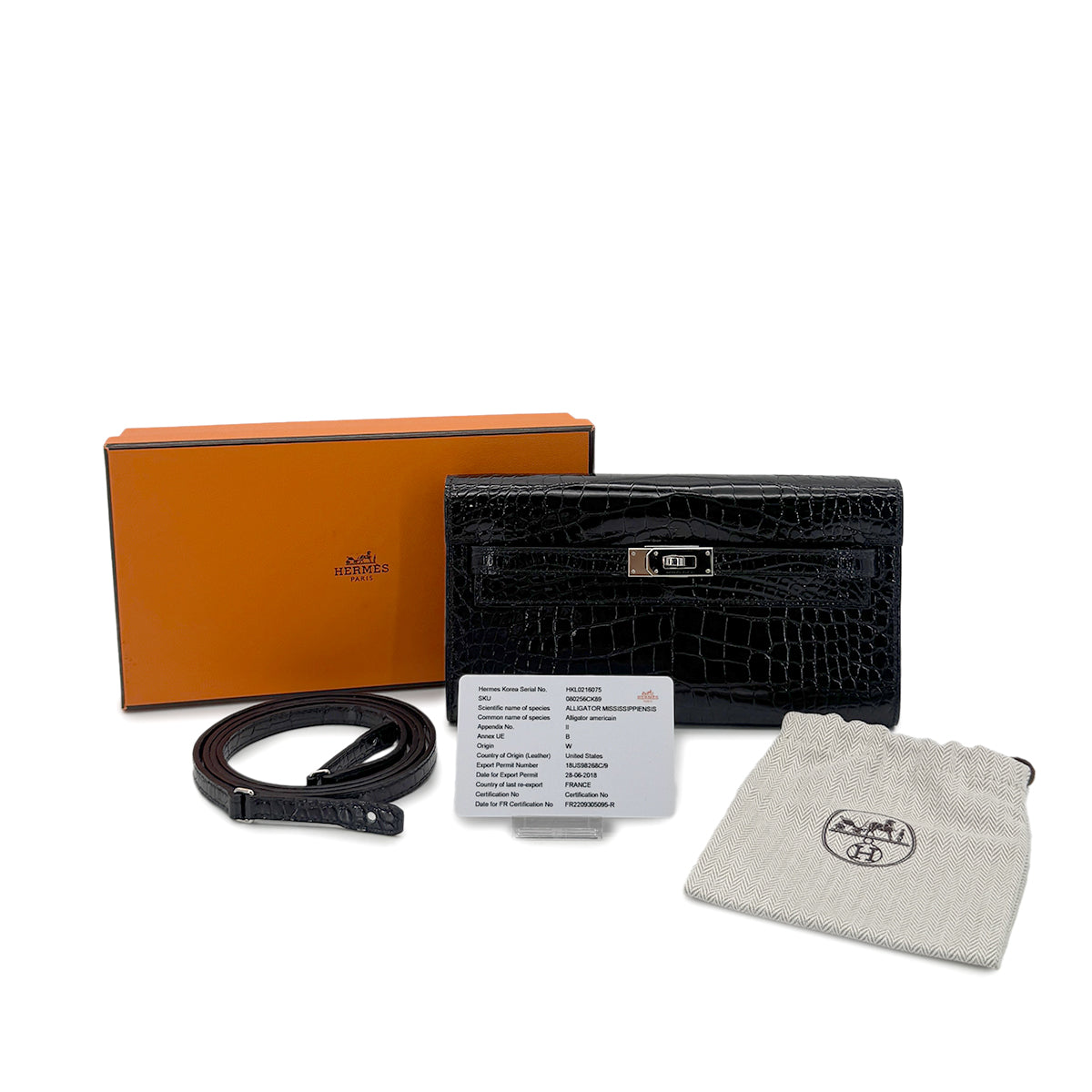 HERMES KELLY WALLET TO GO BLACK ALLIGATOR WALLET SHOULDER BAG U SHW 90283910