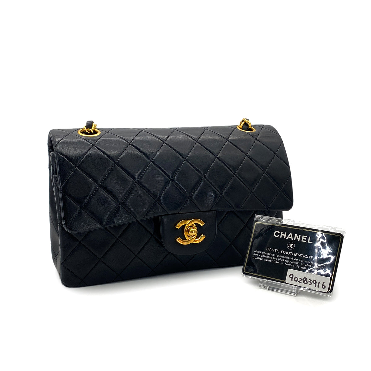 CHANEL VINTAGE CLASSIC FLAP SMALL CHAIN SHOULDER BAG BLACK LAMB SKIN 90283916