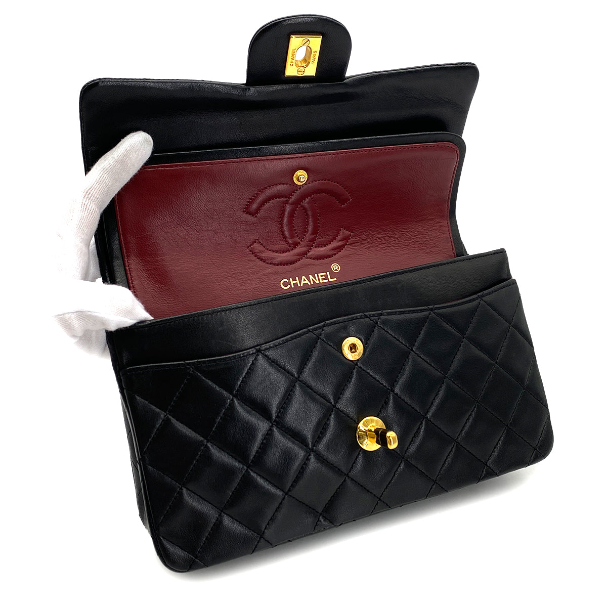 CHANEL VINTAGE CLASSIC FLAP SMALL CHAIN SHOULDER BAG BLACK LAMB SKIN 90283917