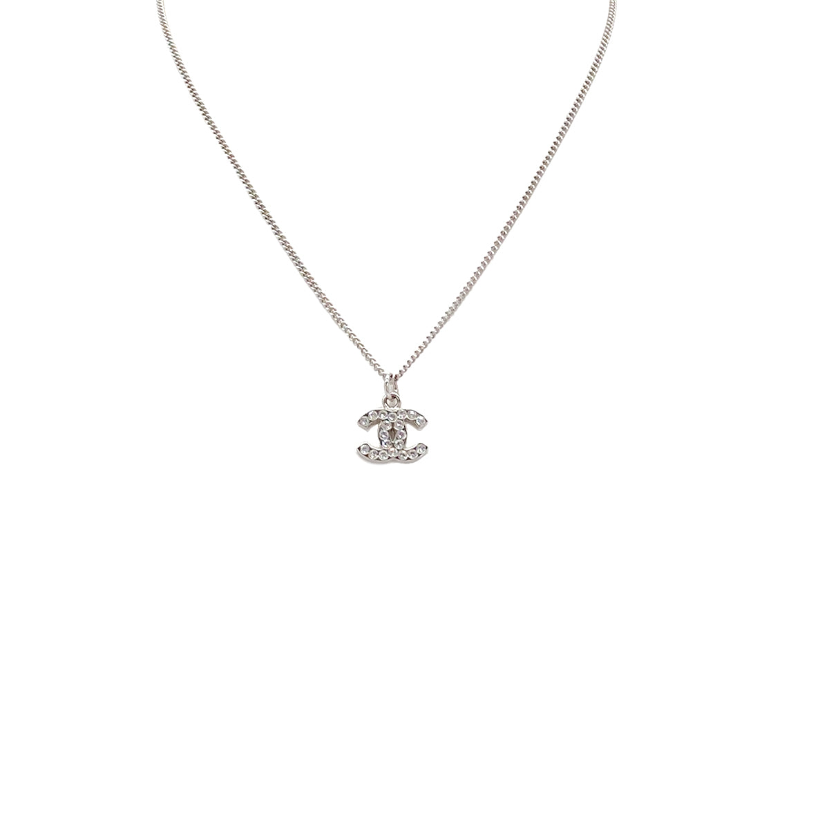 CHANEL NECKLACE COCOMARK RHINESTONE SILVER ACCESSORY 09V 90283926