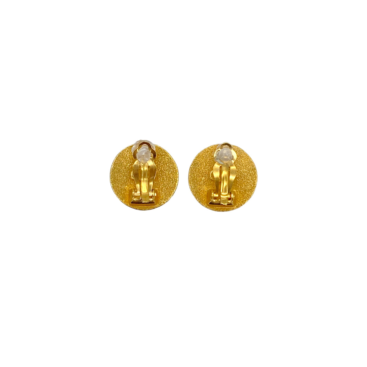 CHANEL VINTAGE EARRINGS COCOMARK ROUND BLACK GOLD ACCESSORY 95A 90283930