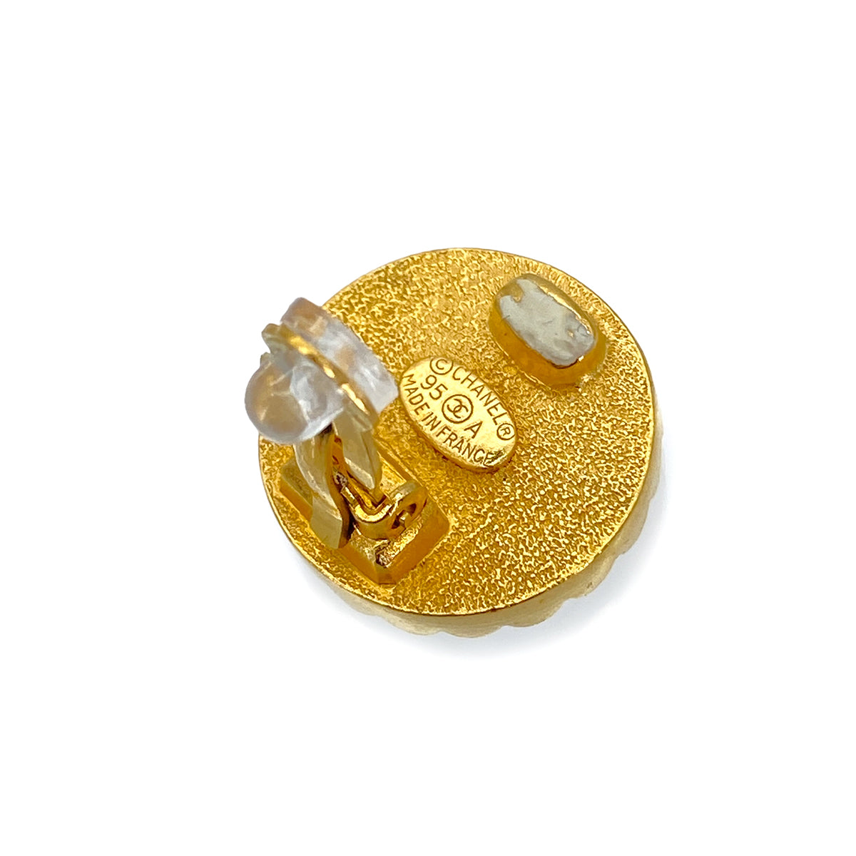 CHANEL VINTAGE EARRINGS COCOMARK ROUND BLACK GOLD ACCESSORY 95A 90283930