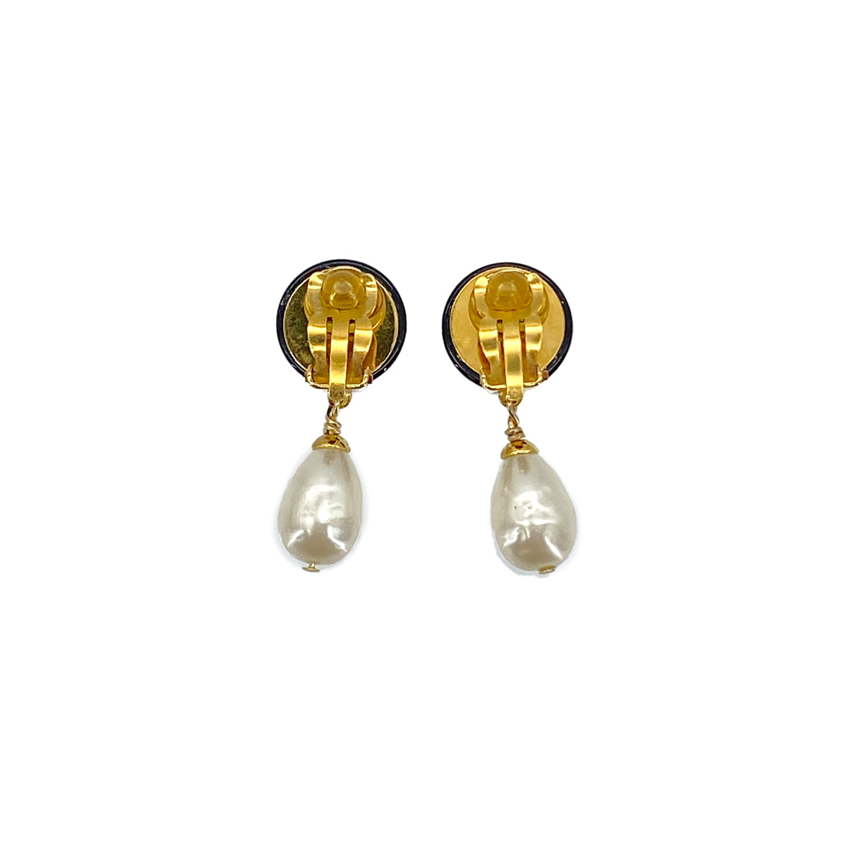 CHANEL VINTAGE EARRINGS COCOMARK FAUX PEARL BLACK GOLD ACCESSORY 96A 90283931