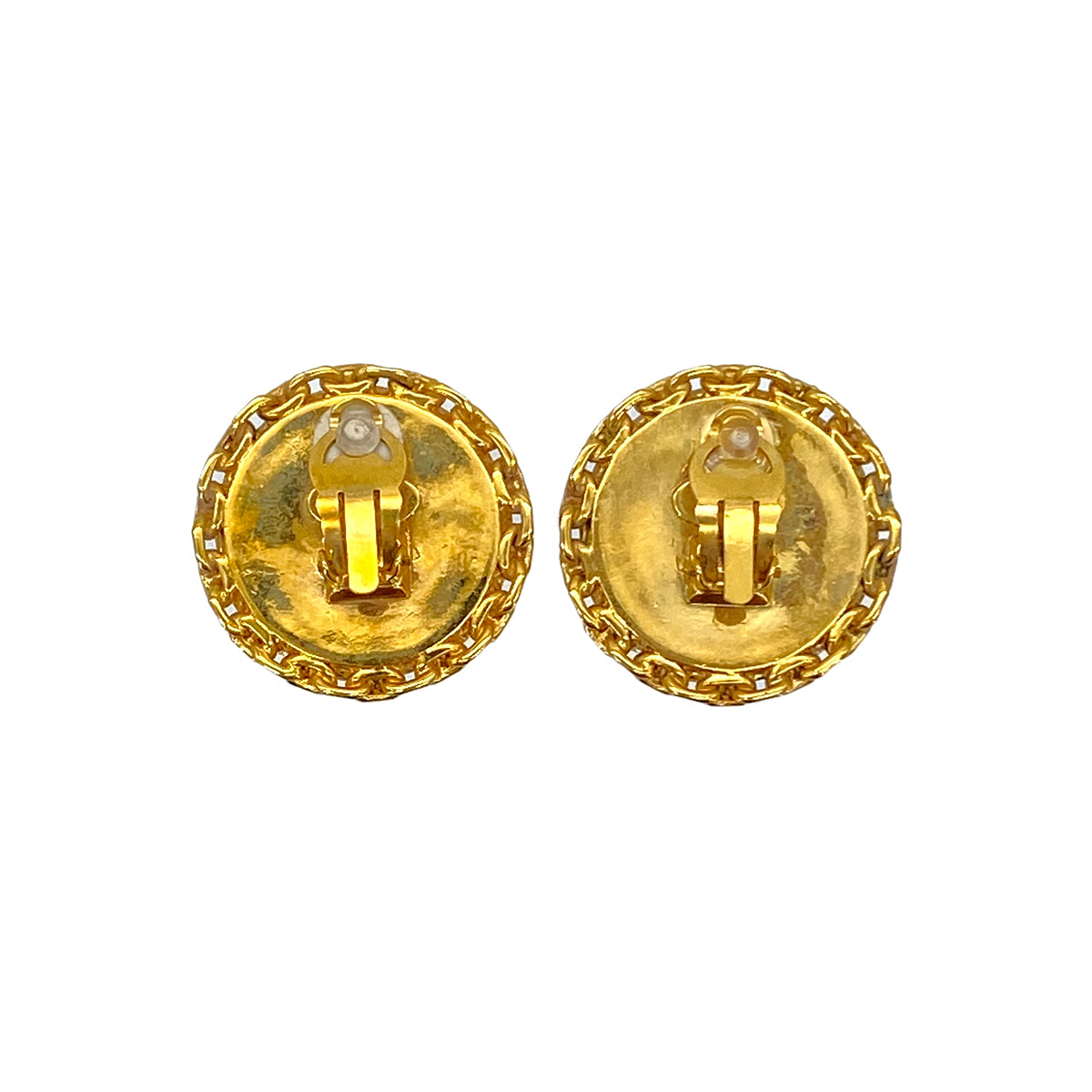 CHANEL VINTAGE EARRINGS COCOMARK CHAIN ROUND BLACK GOLD ACCESSORY 93A 90283934