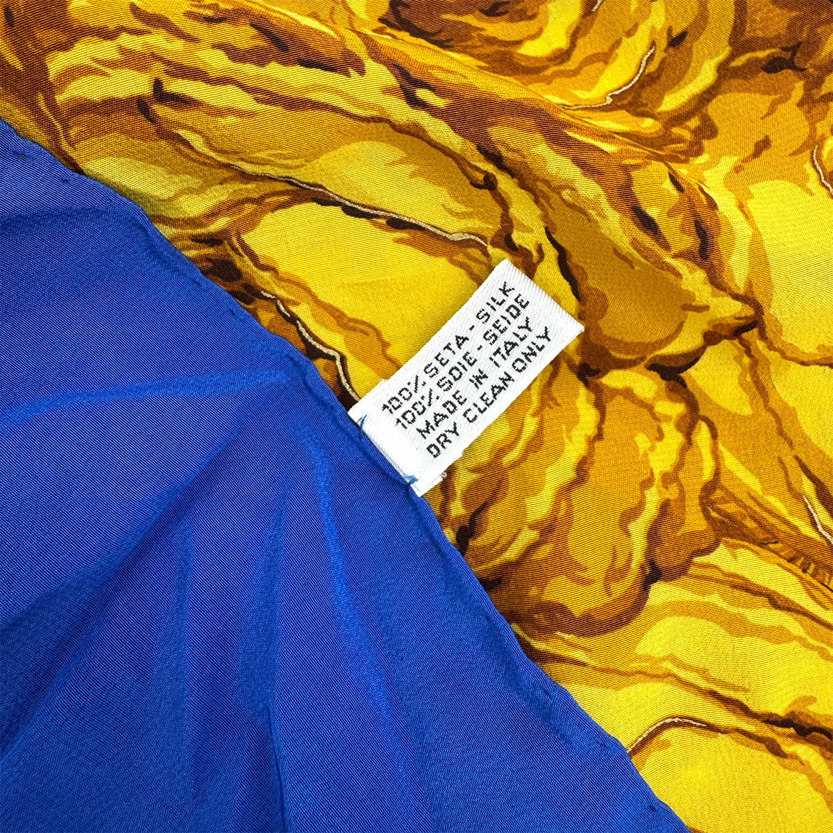 CHANEL VINTAGE SCARF COCOMARK FLOWER PATTERN BLUE YELLOW SILK 90283955