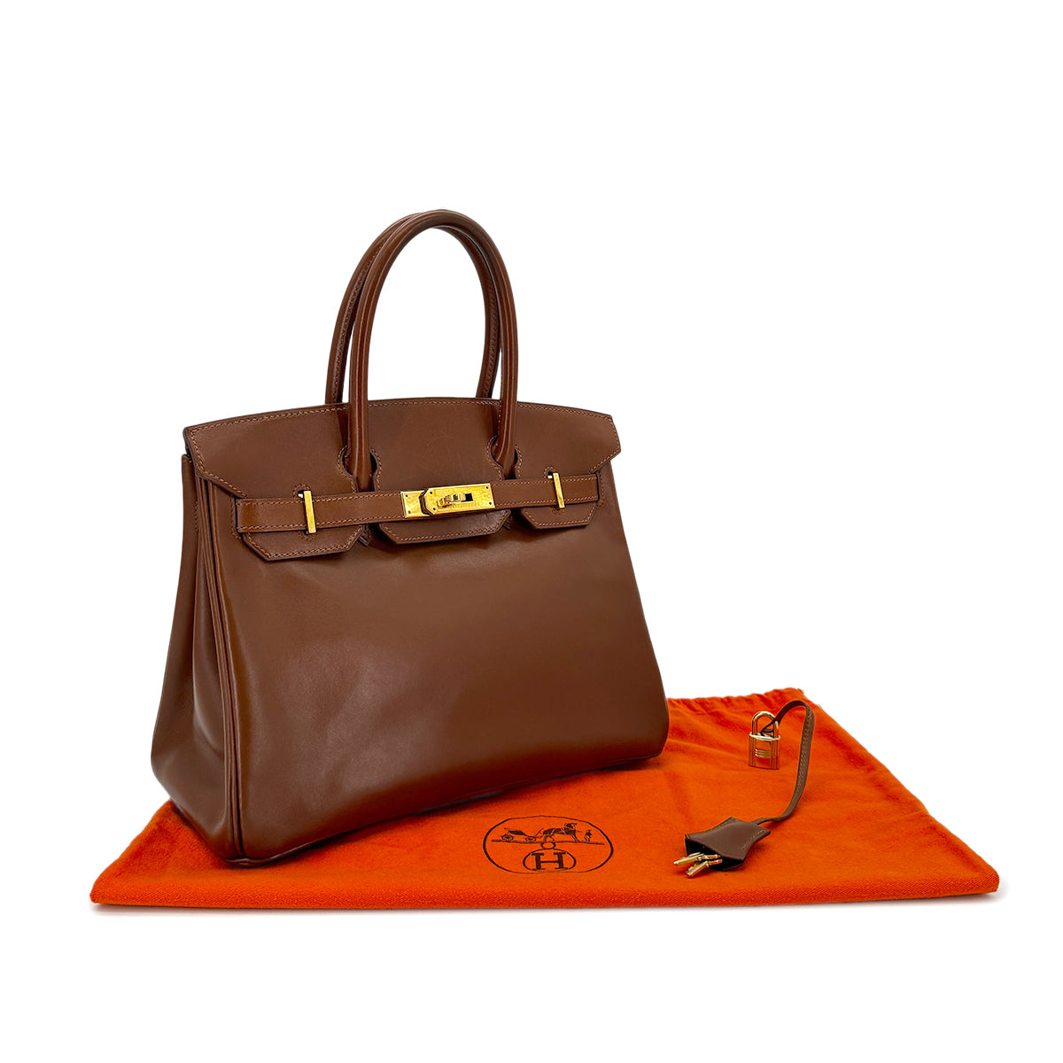 HERMES BIRKIN 30 NOISETTE BOX CALF HAND BAG □E GHW 90283965